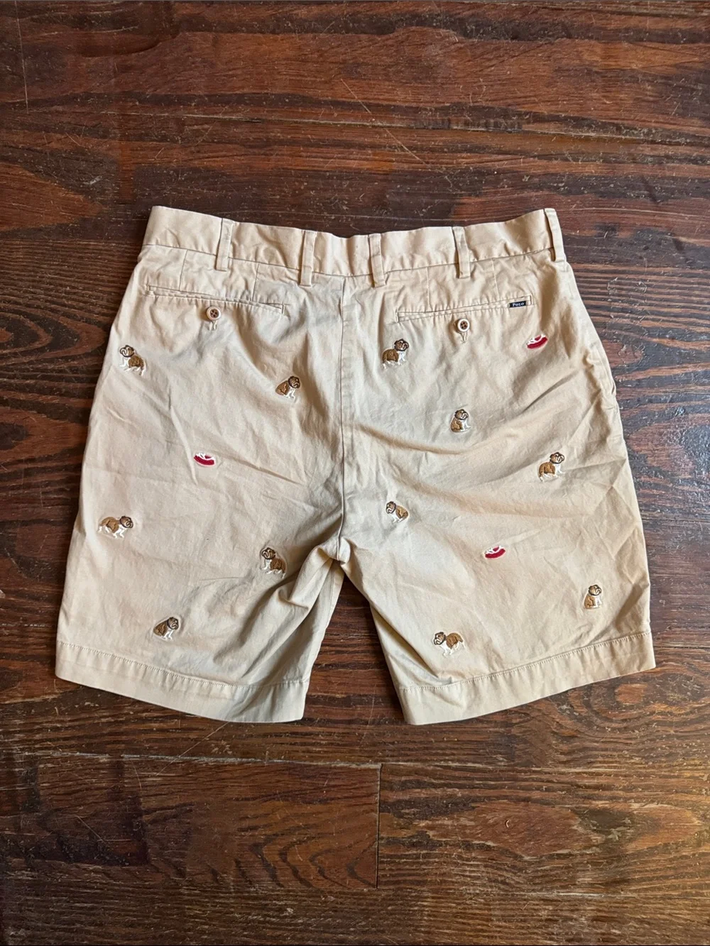 Polo by Ralph Lauren Khaki Embroidered Bulldog Shorts 33W